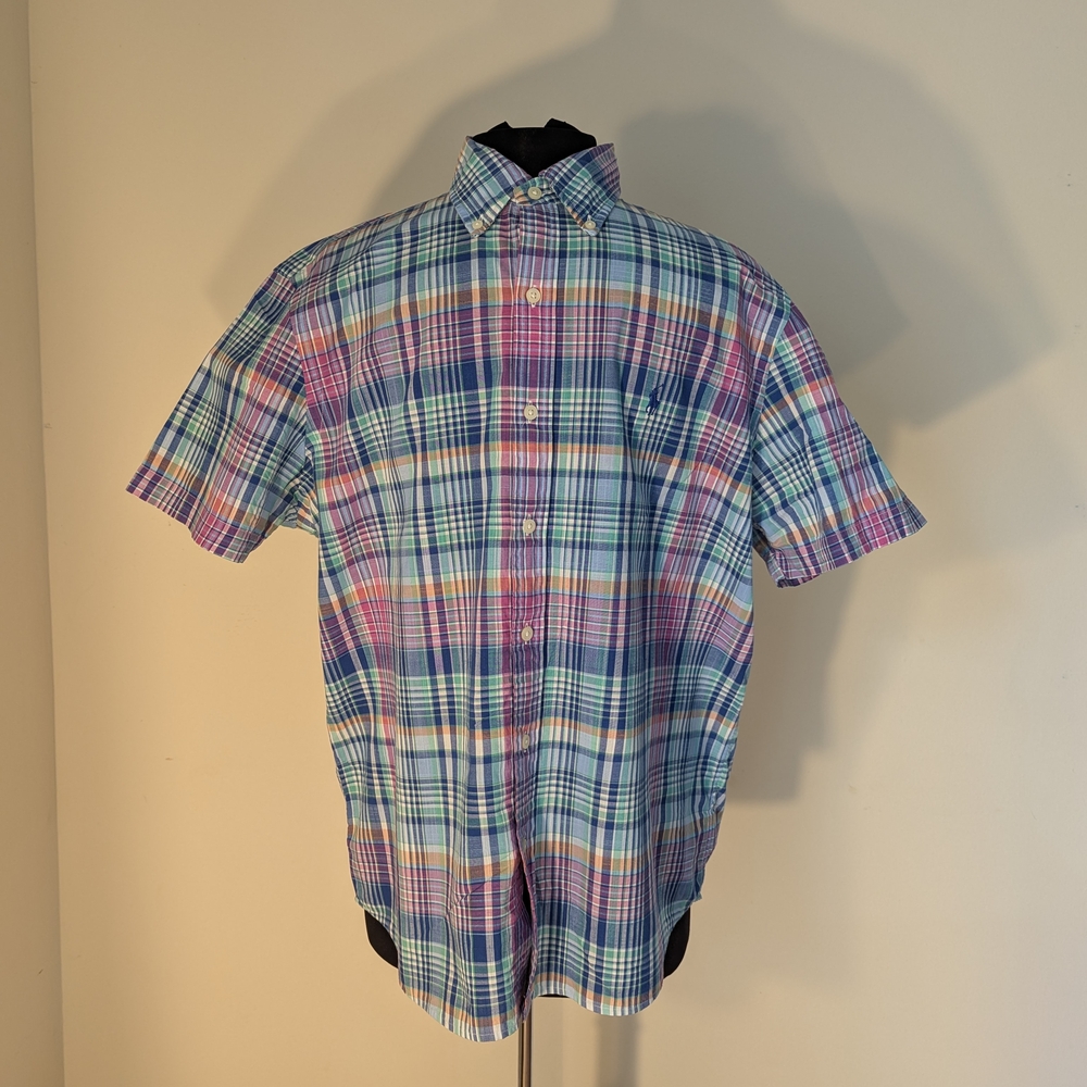 Men's Ralph Lauren Multicolor Plaid Short Sleeve Button Down Shirt Size Large